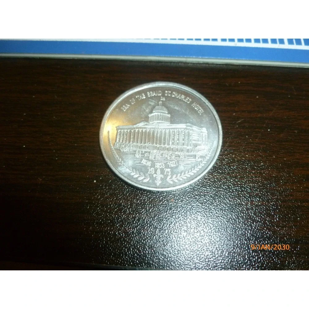 1975 Krewe of Iris Mardi Gras Doubloon New Orleans Grand St Charles Hotel Silver